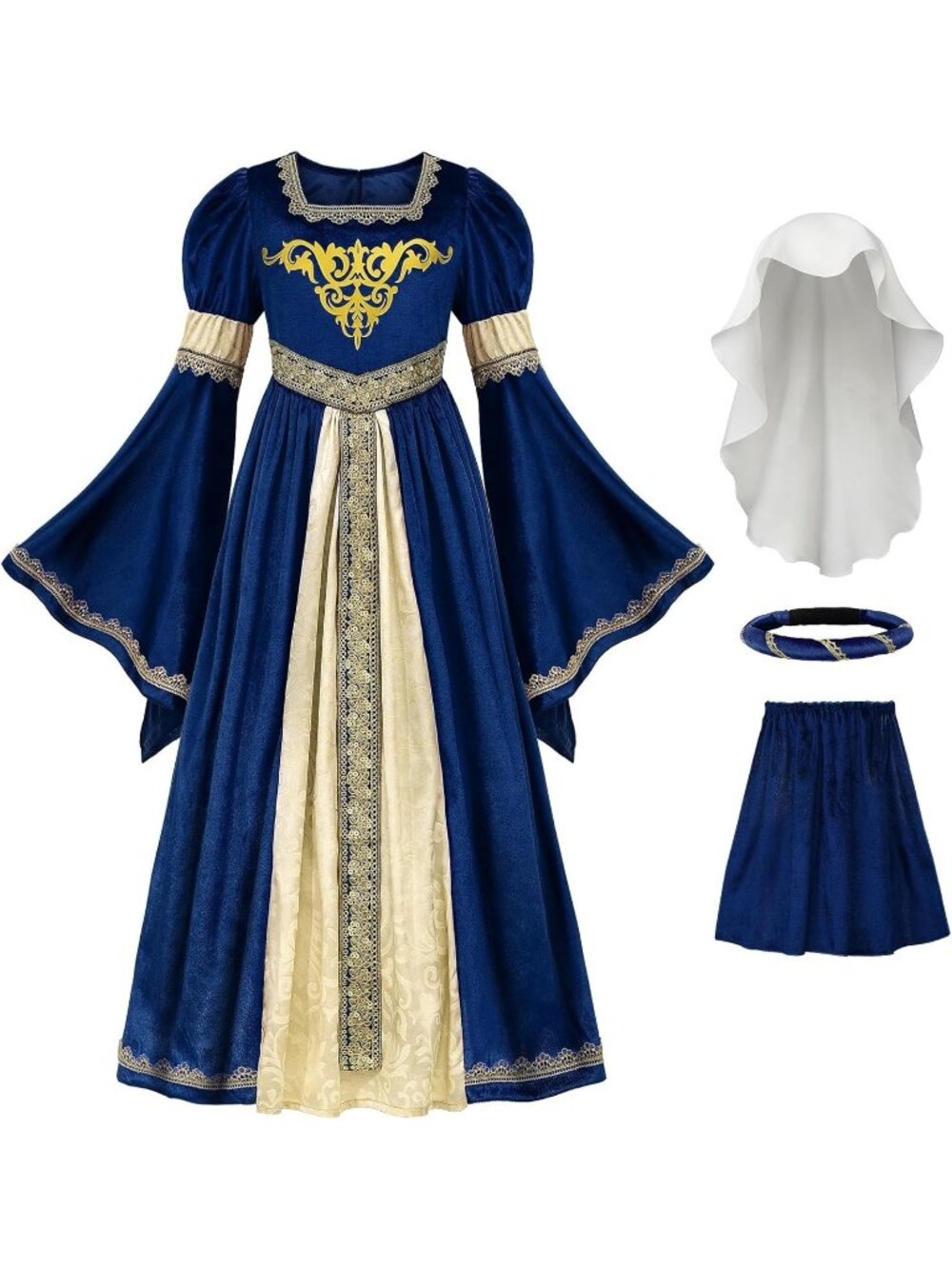 ReliBeauty Girls Dress Medieval Renaissance Princess Costume, Blue 8-10 YRS